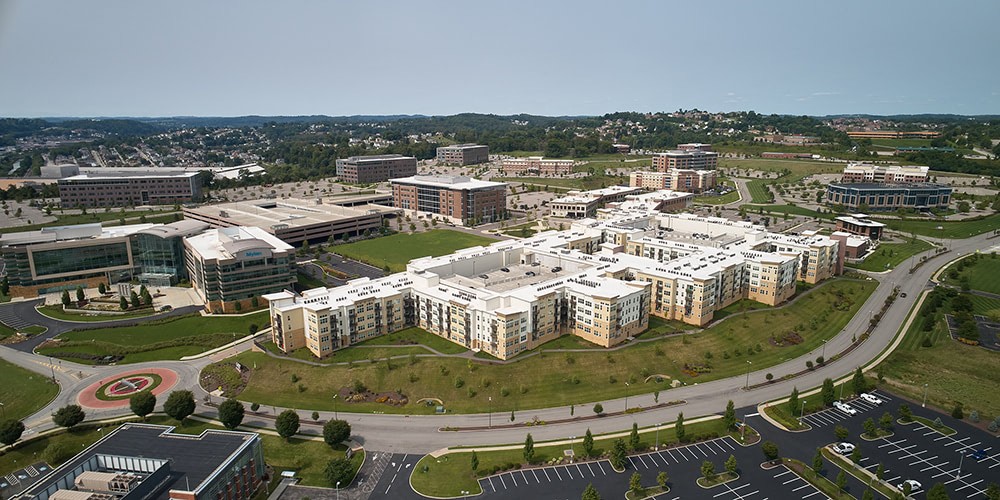 Aerial photograph of an apartment building in Cannonsburg Pennsylvania.