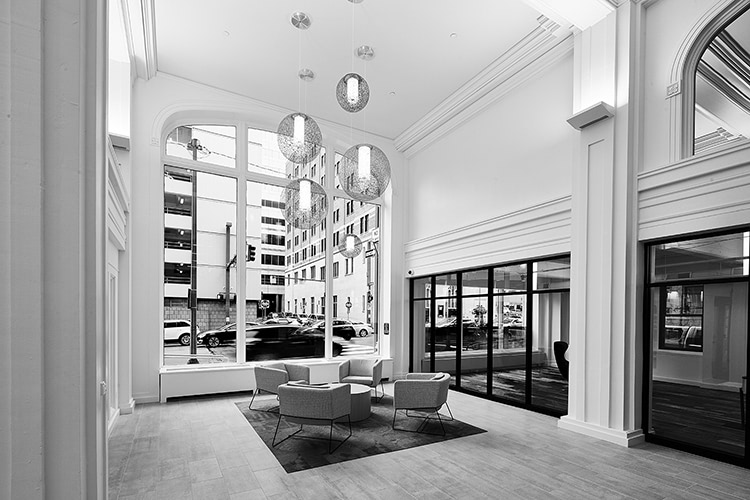 Interior black and white image of the BOTA Art Institute.